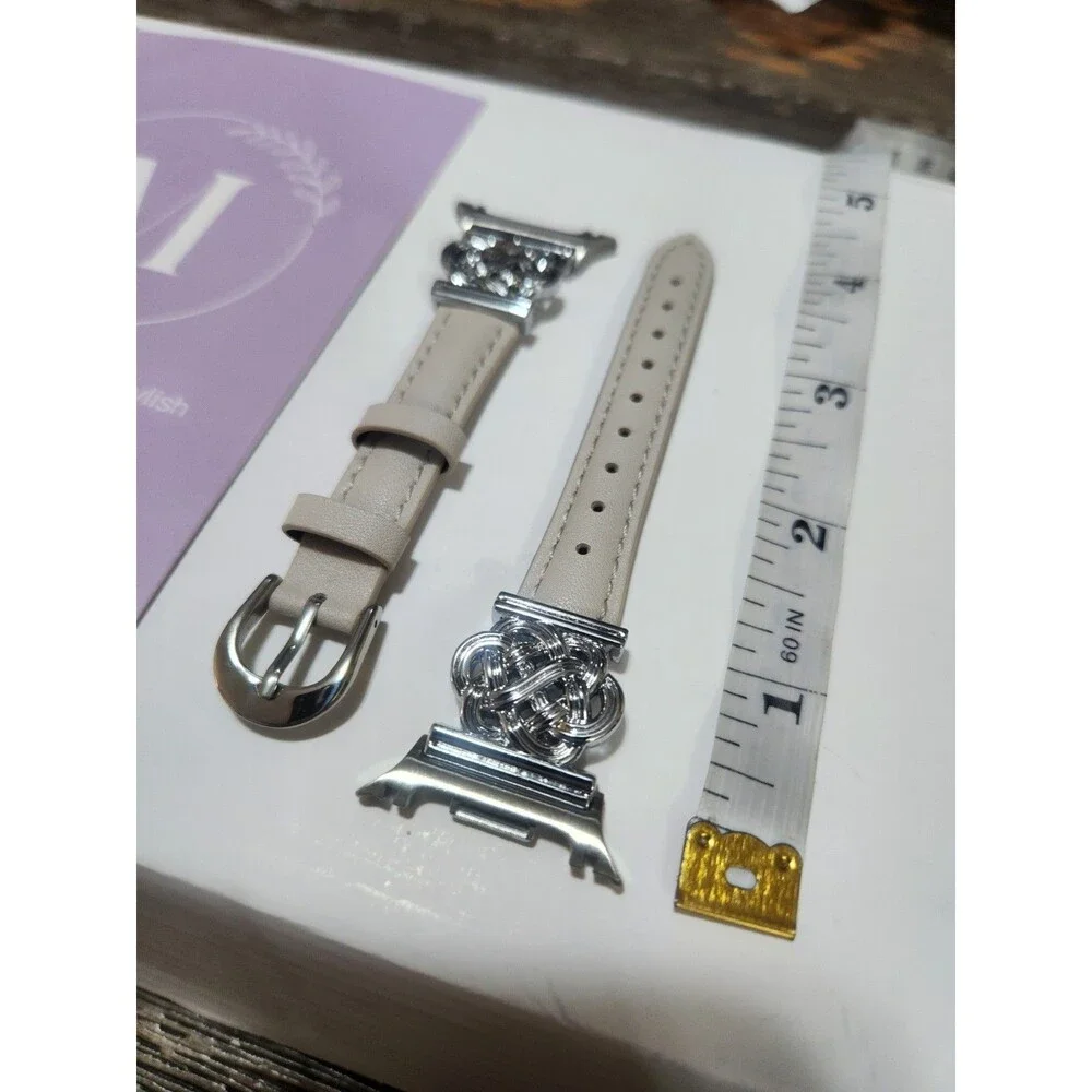 Minyee Celtic Knot Leather Strap Beige/Silver for Galaxy Watch 8